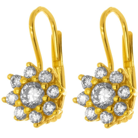 Pozlacené stříbrné náušnice - kvítek, čiré kulaté zirkony