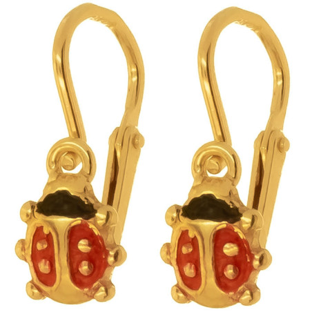 Pozlacené stříbrné náušnice - beruška, červená glazura, černá glazura