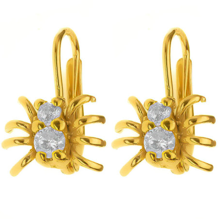 Pozlacené stříbrné náušnice - pavouk, čiré kulaté zirkony