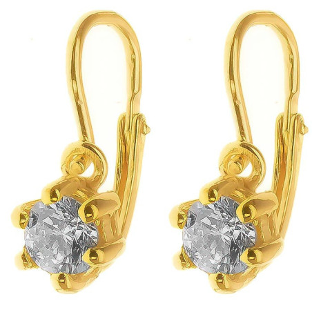 Pozlacené stříbrné náušnice - čirý kulatý zirkon