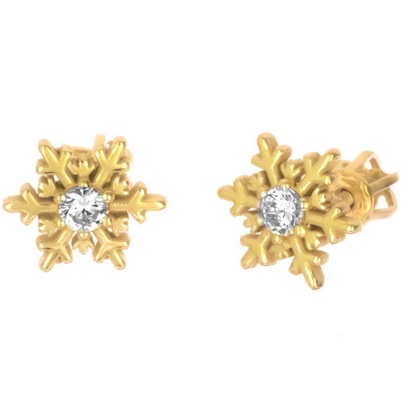 Pozlacené stříbrné náušnice - sněhová vločka, čirý kulatý zirkon