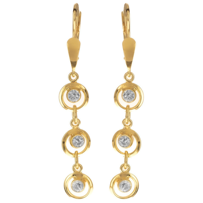 Pozlacené stříbrné náušnice - čiré kulaté zirkony