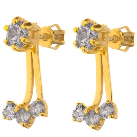 Pozlacené stříbrné náušnice dvojité - čiré kulaté zirkony