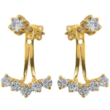 Pozlacené stříbrné náušnice dvojité - čiré kulaté zirkony
