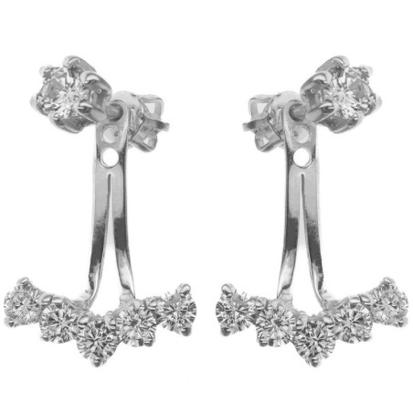 Stříbrné náušnice dvojité - čiré kulaté zirkony