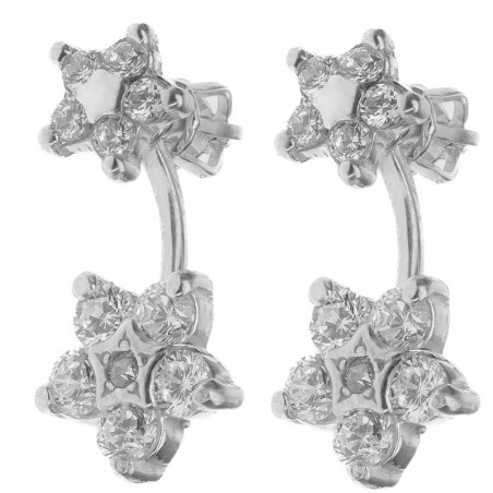 Stříbrné náušnice dvojité - kvítek, čiré kulaté zirkony