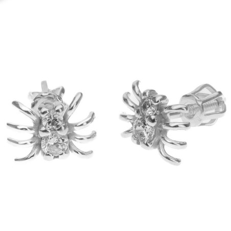 Stříbrné náušnice - pavouk, čiré kulaté zirkony