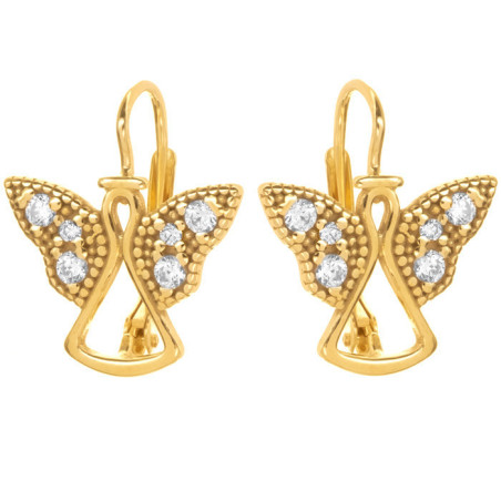 Pozlacené stříbrné náušnice - anděl, čiré kulaté zirkony