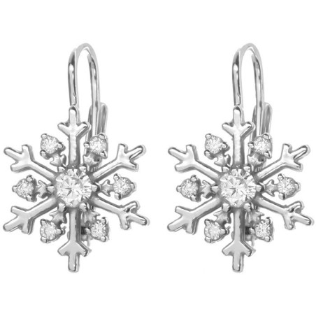 Stříbrné náušnice - sněhová vločka, čiré kulaté zirkony