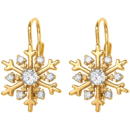 Pozlacené stříbrné náušnice - sněhová vločka, čiré kulaté zirkony