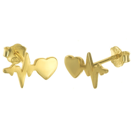 Pozlacené stříbrné náušnice - srdíčka, EKG