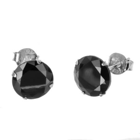 Stříbrné náušnice - černý kulatý zirkon, průměr 8 mm