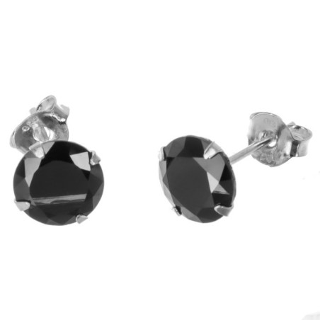 Stříbrné náušnice - černý kulatý zirkon, průměr 7 mm