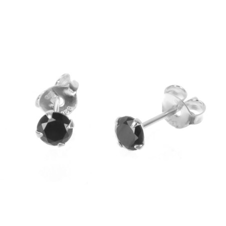 Stříbrné náušnice - černý kulatý zirkon, průměr 4 mm