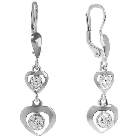 Stříbrné náušnice - srdíčka, čiré kulaté zirkony