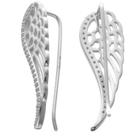 Stříbrné náušnice na lalok - andělské křídlo, čiré kulaté zirkony