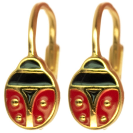 Pozlacené stříbrné náušnice - beruška, červená glazura, černá glazura