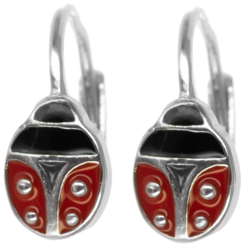 Stříbrné náušnice - beruška, barevná glazura