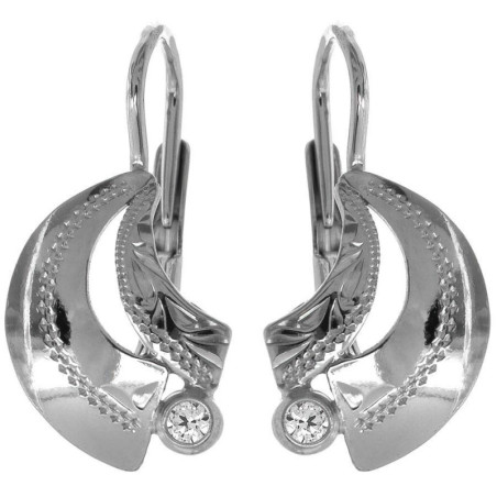 Stříbrné náušnice - s ručním gravírem, čirý kulatý zirkon