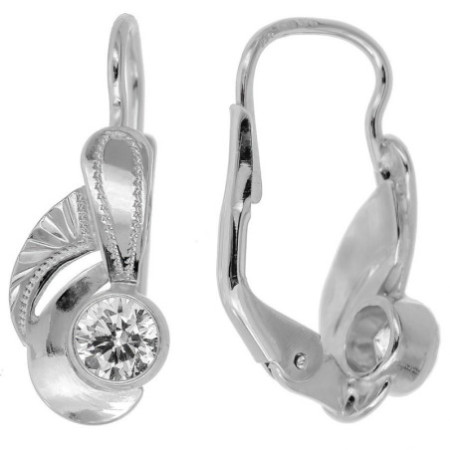 Stříbrné náušnice - s ručním gravírem, čirý kulatý zirkon