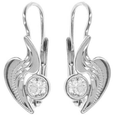 Stříbrné náušnice - s ručním gravírem, čirý kulatý zirkon