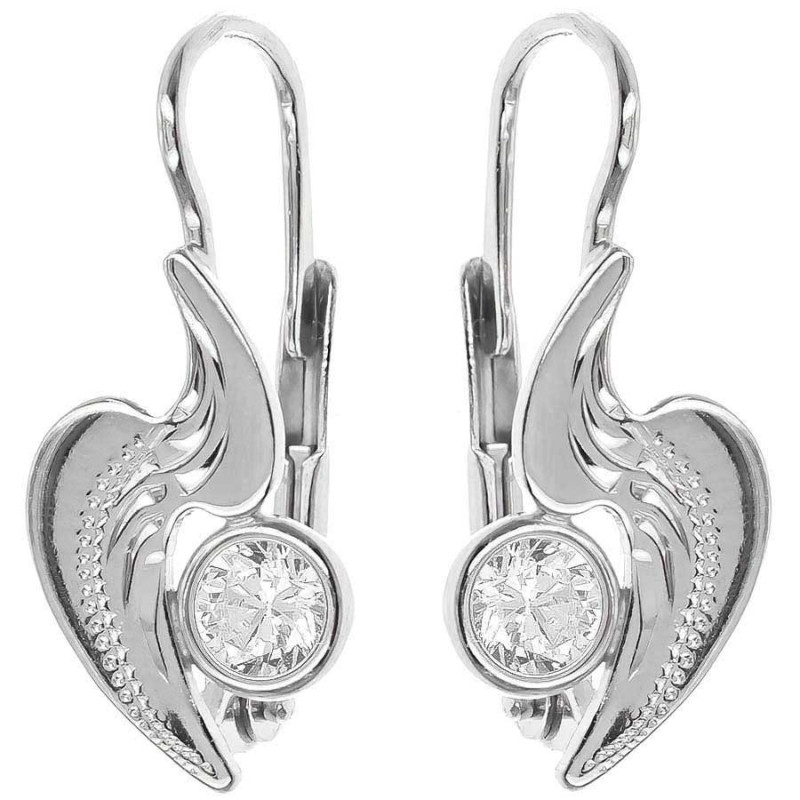 Stříbrné náušnice - s ručním gravírem, čirý kulatý zirkon