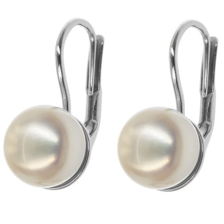 Stříbrné náušnice - syntetická perla, průměr 7 mm