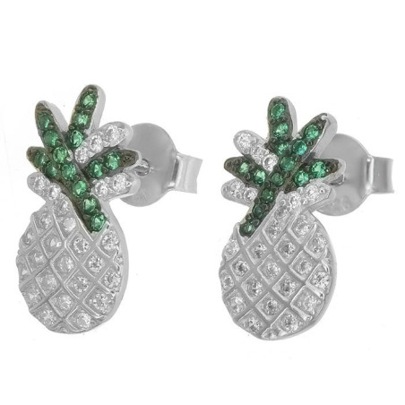 Stříbrné náušnice - zelené kulaté zirkony, čiré kulaté zirkony