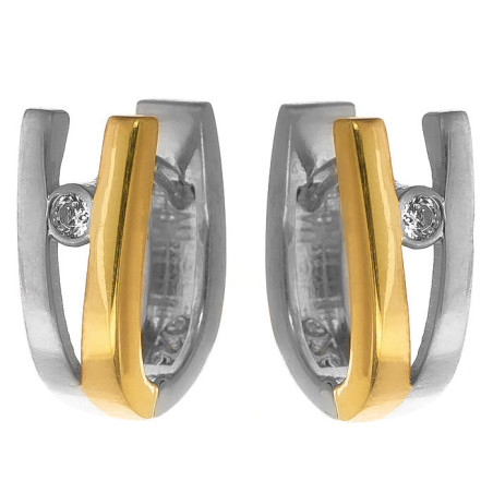 Kombinované stříbrné náušnice - čirý kulatý zirkon