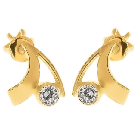 Pozlacené stříbrné náušnice - čirý kulatý zirkon