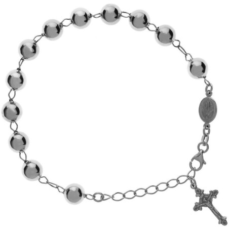 Stříbrný náramek růženec - 1 desítek, křížek s Ježíšem, Zázračná medailka, délka 20 až 24 cm