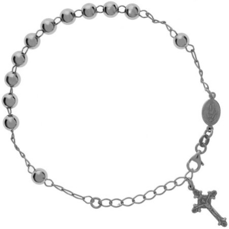 Stříbrný náramek růženec - 1 desítek, křížek s Ježíšem, Zázračná medailka, délka 20 až 24 cm