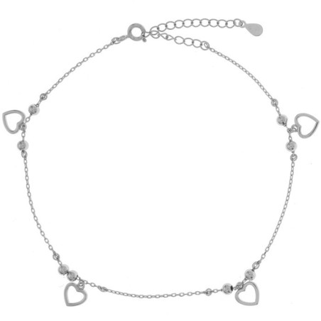 Stříbrný náramek na nohu - srdíčka, kulka, délka 22 až 26 cm