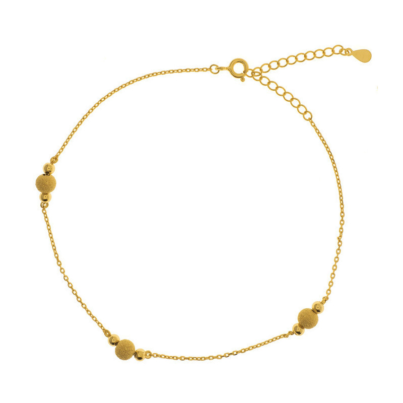 Pozlacený stříbrný náramek na nohu - kulky, délka 22 až 26 cm