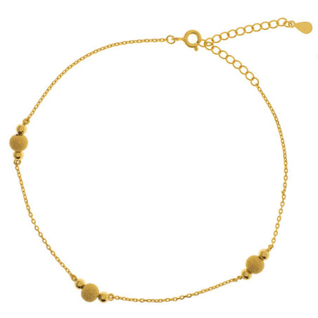Pozlacený stříbrný náramek na nohu - kulky, délka 22 až 26 cm
