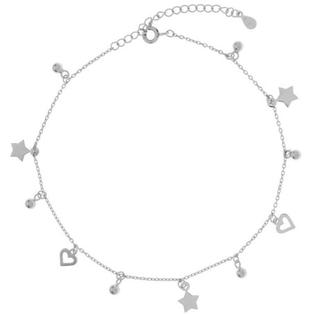 Stříbrný náramek na nohu - s diamantově broušenými válečky, délka 22 až 26 cm