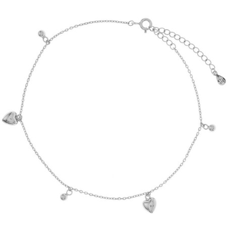 Stříbrný náramek na nohu - srdíčka, kulky, délka 22 až 26 cm