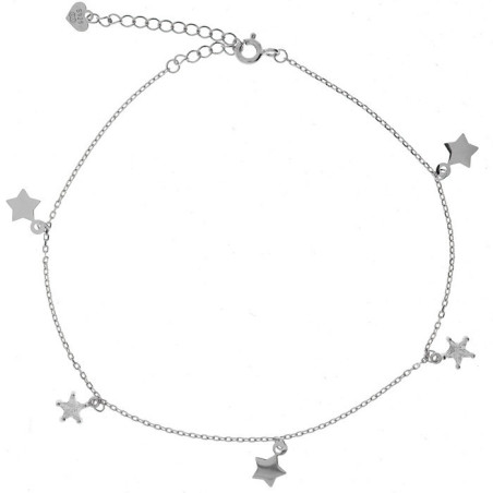 Stříbrný náramek na nohu - hvězdičky, čiré zirkony ve tvaru hvězdičky, délka 22 až 26 cm