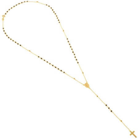 Zlatý náhrdelník - růženec, 5 desátků, křížek, Zázračná medailka, černé zirkony, délka 50 cm