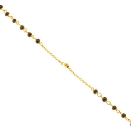 Zlatý náhrdelník - růženec, 5 desátků, křížek, Zázračná medailka, černé zirkony, délka 50 cm