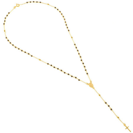 Zlatý náhrdelník - růženec, 5 desátků, křížek, Zázračná medailka, černé zirkony, délka 45 cm
