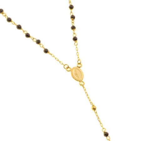 Zlatý náhrdelník - růženec, 5 desátků, křížek, Zázračná medailka, černé zirkony, délka 45 cm