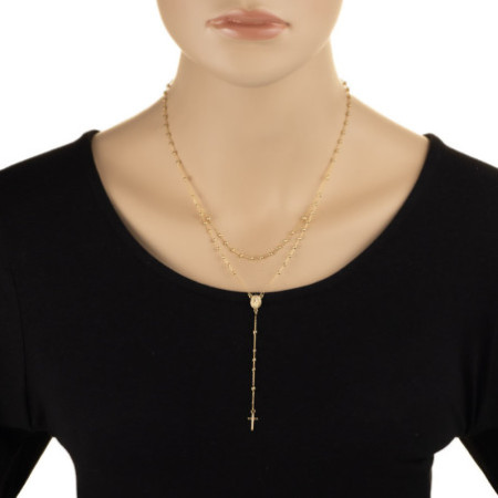 Zlatý náhrdelník - růženec, 5 desátků, křížek, Zázračná medailka, délka 45 cm