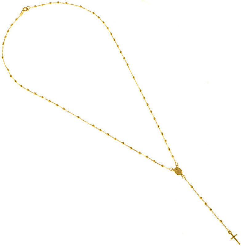 Zlatý náhrdelník - růženec, 5 desátků, křížek, Zázračná medailka, délka 50 cm