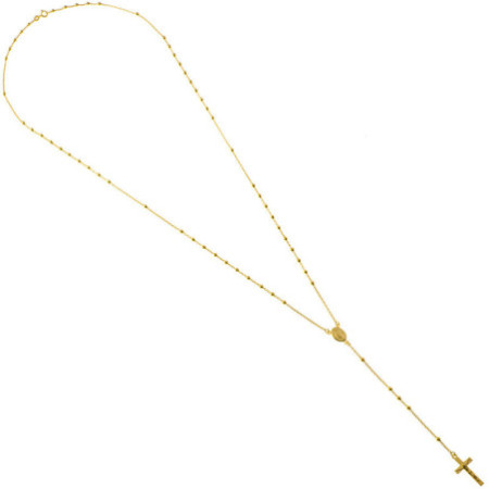 Zlatý náhrdelník - růženec, 5 desátků, křížek s Ježíšem, Zázračná medailka, délka 60 cm