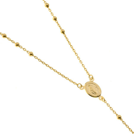 Zlatý náhrdelník - růženec, 5 desátků, křížek s Ježíšem, Zázračná medailka, délka 60 cm