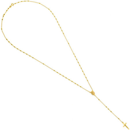 Zlatý náhrdelník - růženec, 5 desátků, křížek s Ježíšem, Zázračná medailka, délka 50 cm