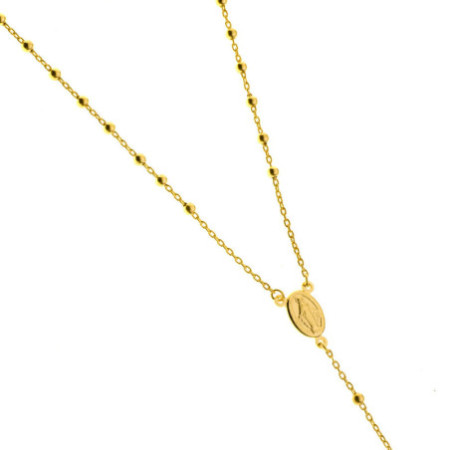 Zlatý náhrdelník - růženec, 5 desátků, křížek s Ježíšem, Zázračná medailka, délka 50 cm