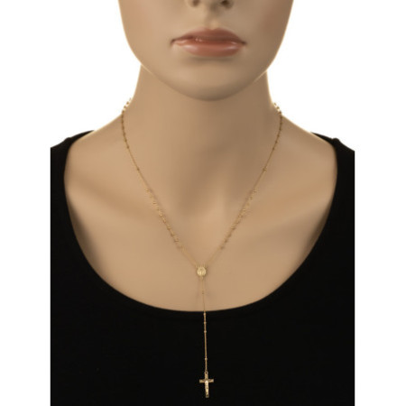 Zlatý náhrdelník - růženec, 5 desátků, křížek s Ježíšem, Zázračná medailka, délka 45 cm