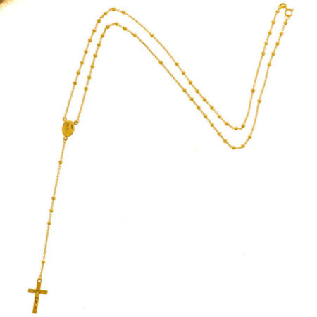 Zlatý náhrdelník - růženec, 5 desátků, křížek s Ježíšem, Zázračná medailka, délka 45 cm